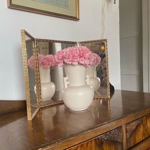 Vintage trifold gold metal mirror